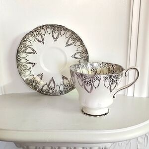 Royal Grafton White & Silver  Tea Cup Saucer England